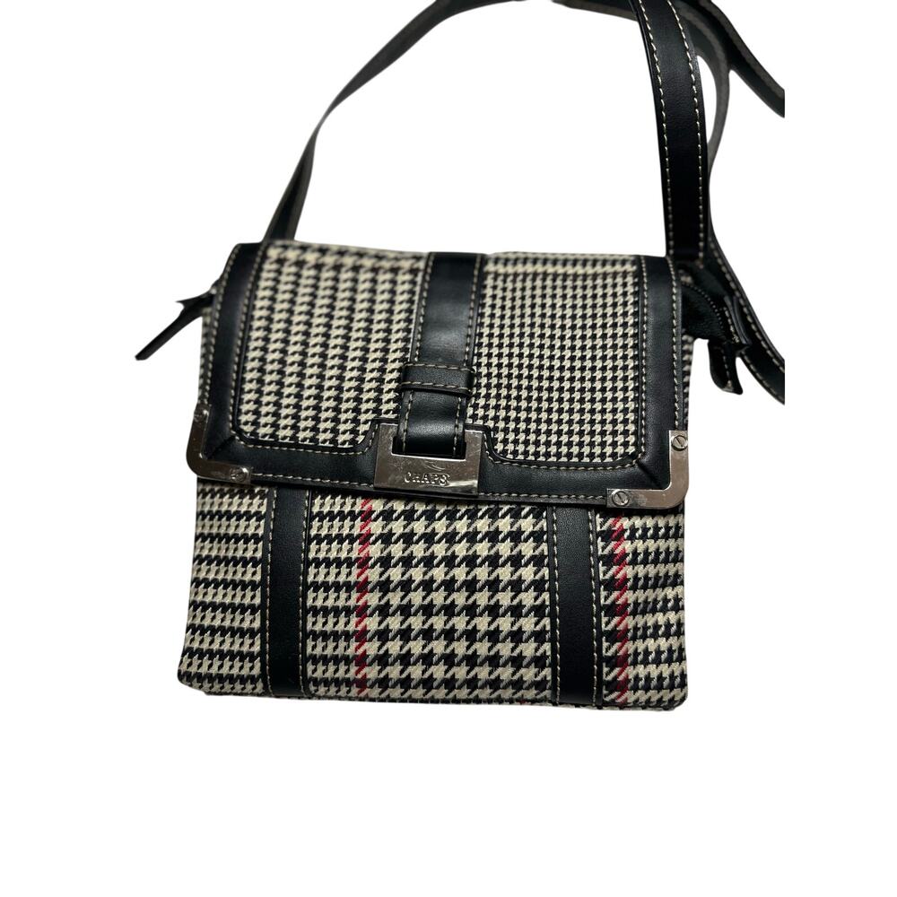 Chaps Houndstooth Patterned Crossbody Bag Black L… - image 1